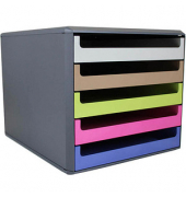 Schubladenbox  hellgrau, karamell, hellgrün, pink, blau 30057674BE, DIN A4 mit 5 Schubladen