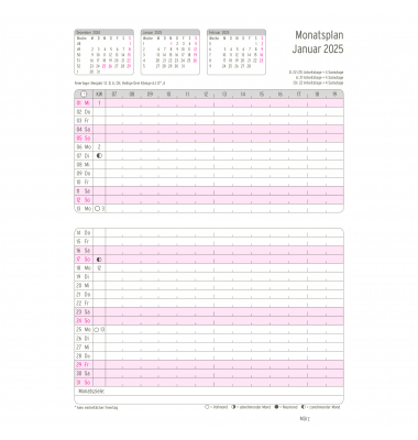 Kalendereinlage 50265, Brieftaschenplan, 1 Monat / 1 Seite, 14,8x21cm (A5), 2025