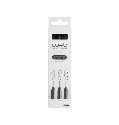 COPIC Multiliner Fineliner schwarz 0.5 + 0.8 + 1.0 mm