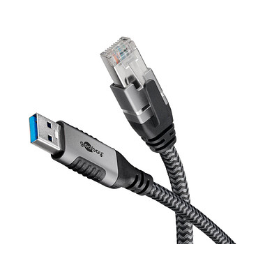 USB A 3.0RJ45 CAT 6 Kabel 5,0 m grau, schwarz