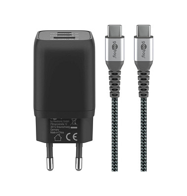 Ladekabel mit Adapter schwarz 1,0 m, 65 Watt