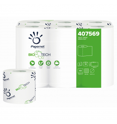 Toilettenpapier BioTech 407569, 2-lagig, weiß, 165 Blatt / Rolle,