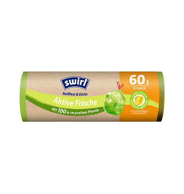 Müllbeutel 4638 Reißfest & Dicht Aktive Frische, grün, 60 Liter, mit Zugband
