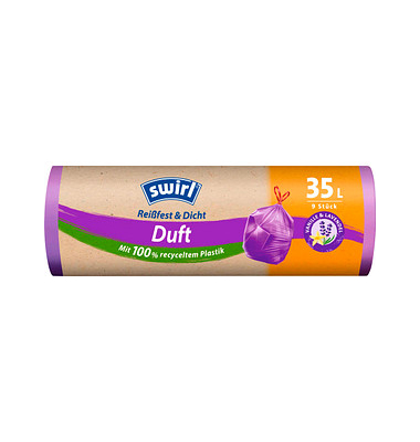 Müllbeutel 7241 Reißfest & Dicht Duft, lila, 35 Liter, mit Zugband, stark