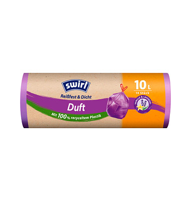Müllbeutel 7239 Reißfest & Dicht Duft, lila, 10 Liter, mit Zugband, stark