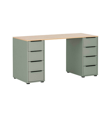 Schreibtischkombination Elma 701967, 73,8cm (H), 129,5x80cm (BxT), rechteckig, pastellgrün    eiche / pastellgrün
