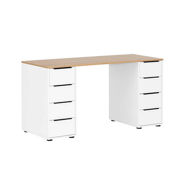 Schreibtischkombination Elma 701966, 73,8cm (H), 129,5x80cm (BxT), rechteckig, weiß    eiche / weiß