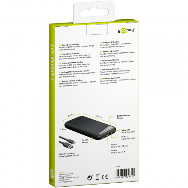 4040849539350 - Powerbank Slimline 53935 schwarz 10000 mAh 4040849539350 Wentronic GmbH