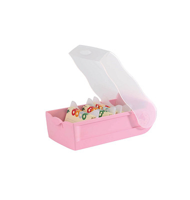 CROCO Karteikasten DIN A7 für 900 Karteikarten rosa-transparent mit Deckel