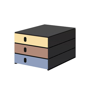 Schubladenbox styroval pro feelings Midnightsun  gelb, braun, blau 14-8050.Mi, DIN C4 mit 3 Schubladen