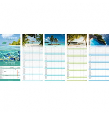 Familienkalender 103614, Traumziele, 1 Monat / 1 Seite, 5 Spalten, 45x19,5cm, 2025
