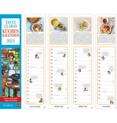 Streifenkalender 1401, Tante Clara's K&uuml;chenkalender, 14 Tage / 1 Seite, 11x49cm, 2026