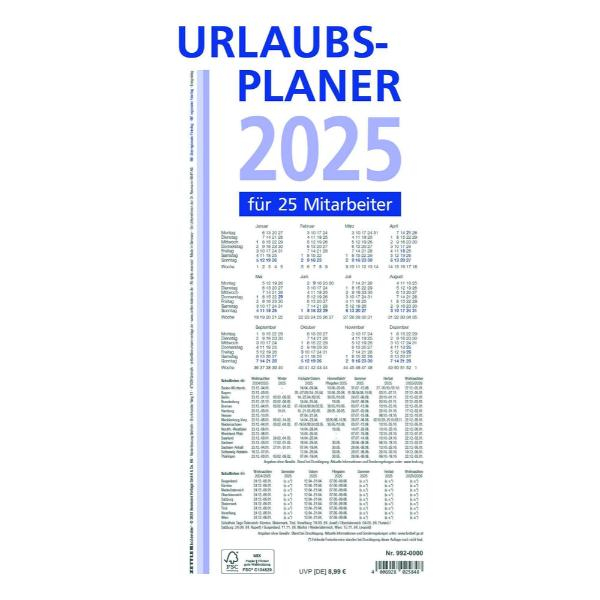 4006928021826 - Urlaubsplaner 992-0000 16 Monate 1 Seite 100x297cm für 25 Mitarbeiter 2025 4006928021826 Zettler 4006928021826 - Urlaubsplaner 992-0000 16 Monate 1 Seite 100x297cm für 25 Mitarbeiter 2025 4006928021826 Zettler