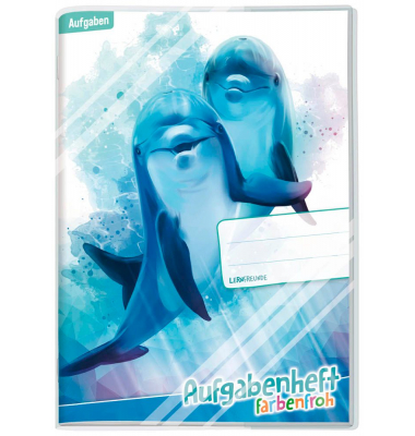 Hausaufgabenheft 8329-6 Farbenfroh Delfine / liniert, A5, blau