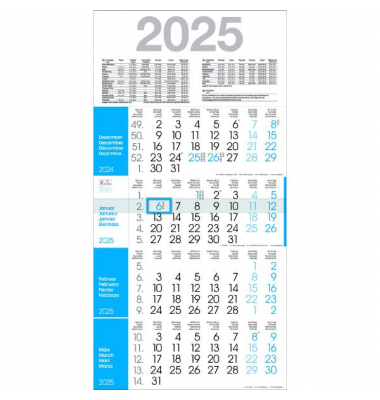 Viermonatskalender M4R1_DUNKELBLAU, 4 Monate / 1 Seite, 30x59cm, 2027