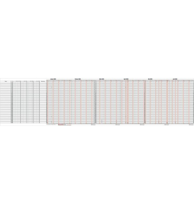 Urlaubsplaner 12-22, 1 Jahr / 1 Seite, 230x30cm, f&uuml;r 35 Mitarbeiter, 2026