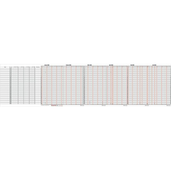 4021819212008 - Urlaubsplaner 12-22 12 Monate   1 Seite 230x30cm für 35 Mitarbeiter 2025 4021819212008 Güss