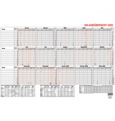 Urlaubsplaner 12-54, 15 Monate / 1 Seite, 46x30cm, für 15 Mitarbeiter, 2025 Urlaubsplaner 12-54, 15 Monate / 1 Seite, 46x30cm, für 15 Mitarbeiter, 2025
