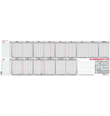 Urlaubsplaner 12-55, 16 Monate / 1 Seite, 97,4x31cm, für 25 Mitarbeiter, 2025 Urlaubsplaner 12-55, 16 Monate / 1 Seite, 97,4x31cm, für 25 Mitarbeiter, 2025