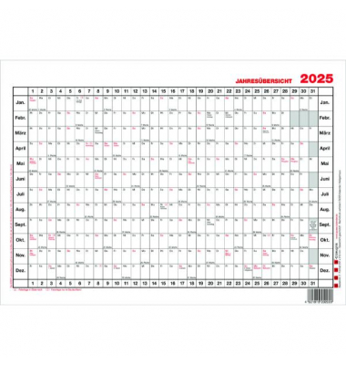 Plakatkalender 2, 12 Monate / 1 Seite, 29,7x21cm (A4 quer), 2025