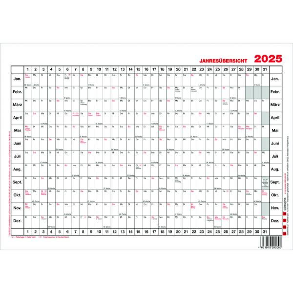 4021819203006 - Plakatkalender 3V Jahresübersicht 1 Jahr   1 Seite 42x297cm (A3 quer) 2026 4021819203006 Güss