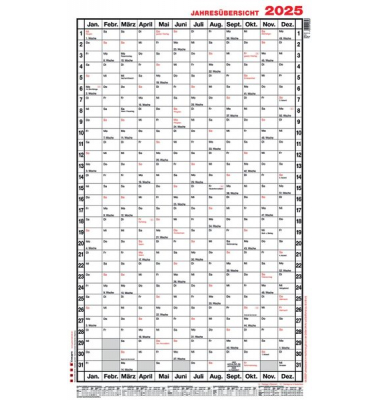 Plakatkalender 5a, 12 Monate / 1 Seite, 60x98cm (A1 hoch), 2025