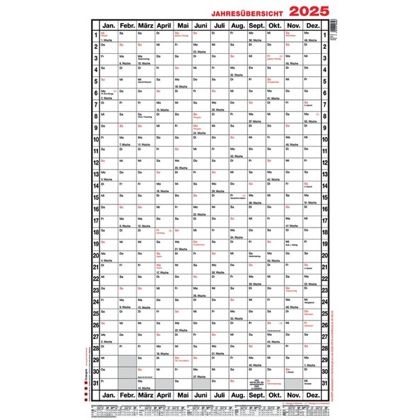4021819005105 - Plakatkalender 5a 12 Monate   1 Seite 60x98cm (A1 hoch) 2025 4021819005105 Güss