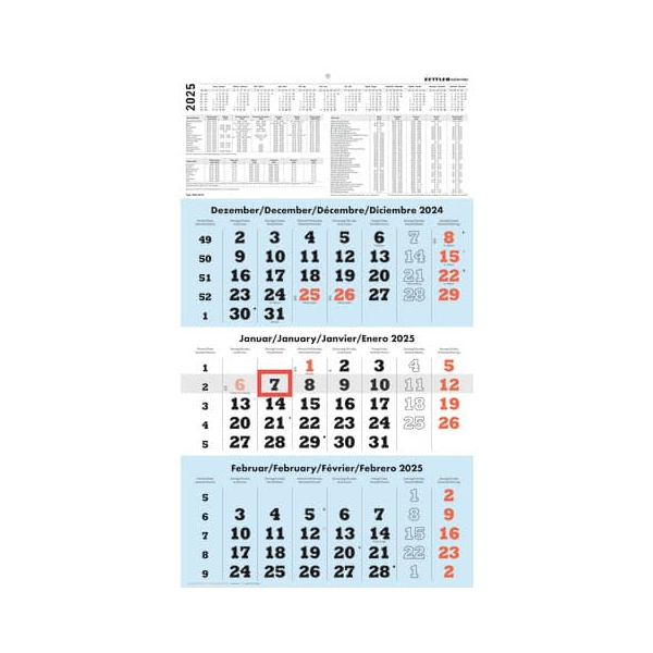 Zettler Dreimonatskalender 958-0015, 3 Monate / 1 Seite, 29,7x56,5cm, 2025 4069095001671 Zettler