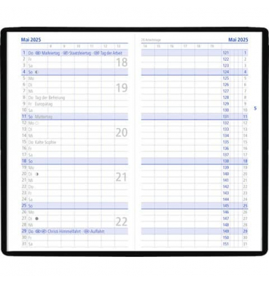 Taschenkalender 520-1001, farbig sortiert, 1 Monat / 2 Seiten, 9,5x16cm (A6), 2026