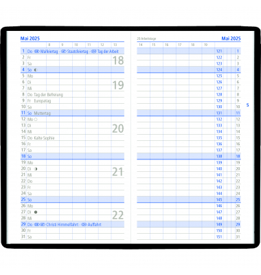 Taschenkalender 520-1020, schwarz, 1 Monat / 2 Seiten, 9,5x16cm (A6), 2025