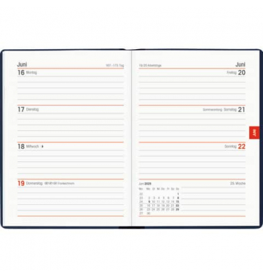 Taschenkalender 640-1001, farbig sortiert, 1 Woche / 2 Seiten, 10,2x14,2cm (A6), 2025