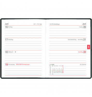 Taschenkalender 660-1020, schwarz, 1 Woche / 2 Seiten, 8,3x10,7cm (A7), 2025