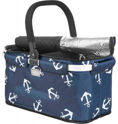Einkaufskorb Falko Duo, dunkelblau mit weißen Ankern 06941 Reißverschluss, außen 48x24x28cm, Aluminium; Polyester dunkelblau/wei