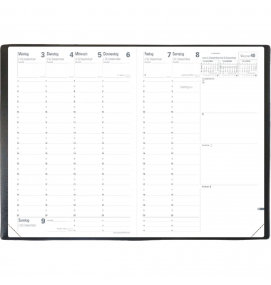 Buchkalender 015091Q, Minister VZ, schwarz, 1 Woche / 2 Seiten, 16x24cm (A5), 2026