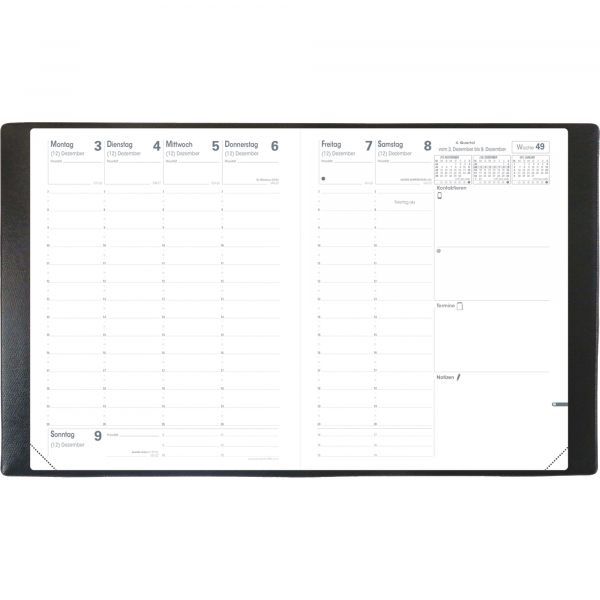 3371010124176 - Buchkalender 016089Q Pre 777 schwarz 1 Woche   2 Seiten 21x27cm (A4) 2025 3371010124176 Quo Vadis