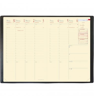 Buchkalender 286057Q, Minister, schwarz, 1 Woche / 2 Seiten, 16x24cm (A5), 2025