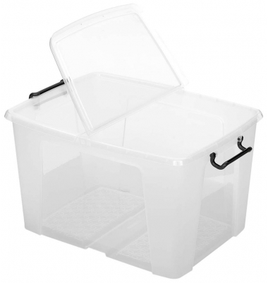 Aufbewahrungsbox HW686, außen 59x45x35cm, recycelbares Polypropylen transparent