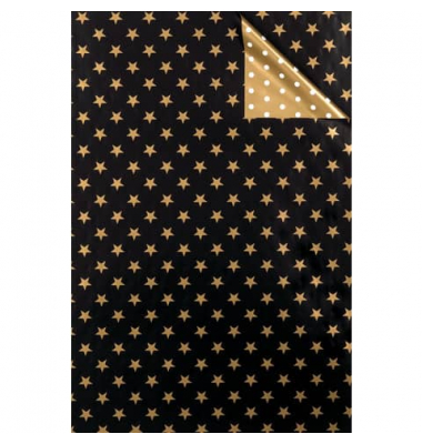 Geschenkpapier 7A.5834, Sterne und Punkte, 50cm x 50m, schwarz/gold