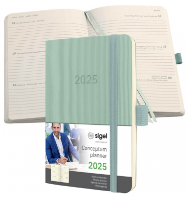 Taschenkalender C2539, Conceptum, mintgr&uuml;n, 1 Woche / 2 Seiten, 9,3x14cm (A6), 2025