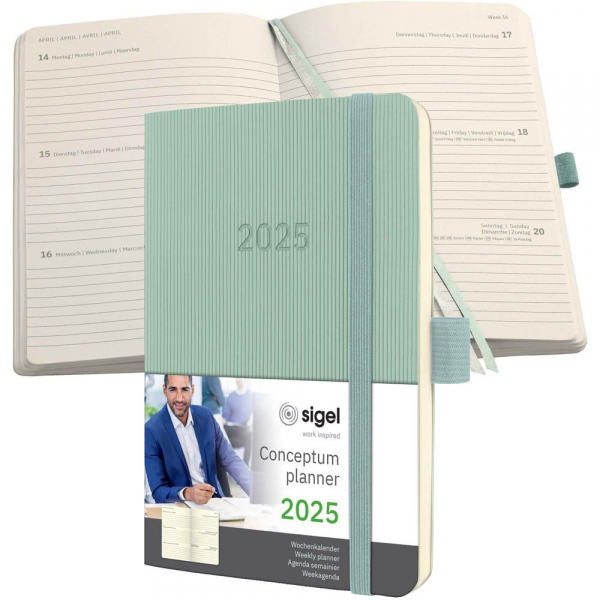 12 Stück Sigel Taschenkalender C2539, Conceptum, mintgrün, 1 Woche / 2 Seiten,  (A6), 2026 4004360779657 Sigel