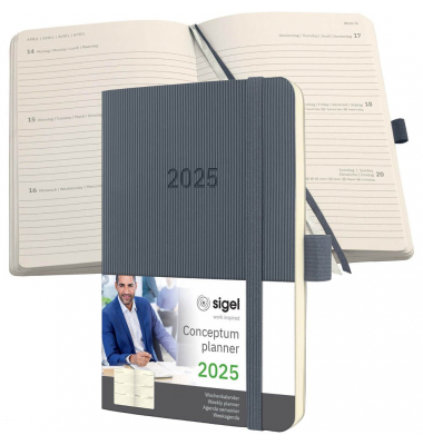 Taschenkalender C2537, Conceptum, dunkelgrau, 1 Woche / 2 Seiten, 9,3x14cm (A6), 2025