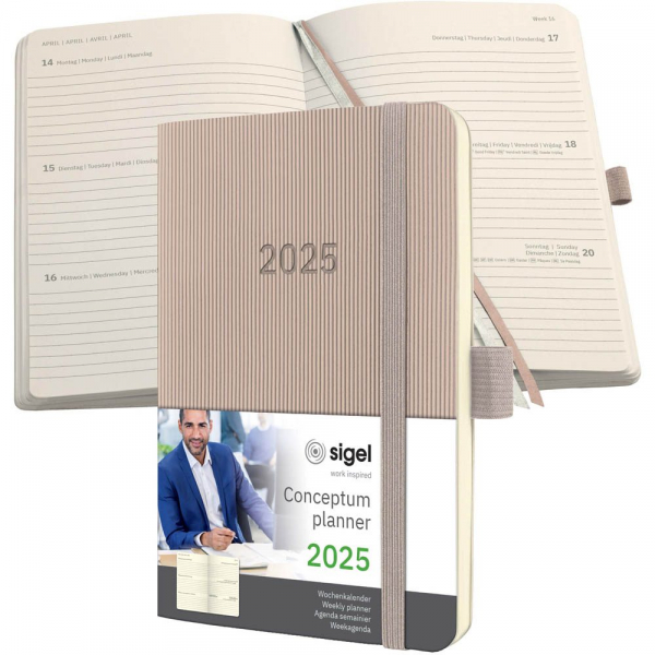 12 Stück Sigel Taschenkalender C2531, Conceptum, taupe, 1 Woche / 2 Seiten,  (A6), 2026 4004360779893 Sigel