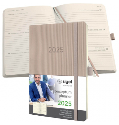 Buchkalender C2530, Conceptum, taupe, 1 Woche / 2 Seiten, 13,5x21cm (A5), 2026