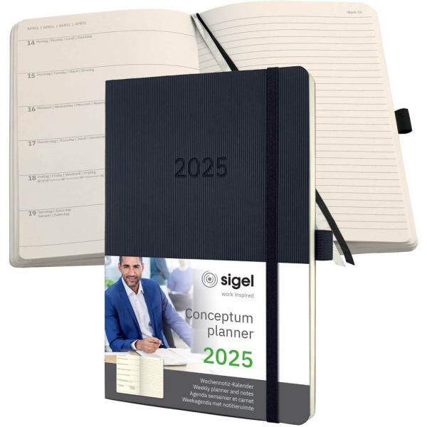 9 Stück Sigel Buchkalender C2524, Conceptum, schwarz, links Woche/rechts Notizen / 2 Seiten,  (A5), 2026 4004360780042 Sigel