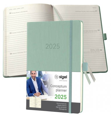 Buchkalender C2572, Conceptum, mintgr&uuml;n, 1 Woche / 2 Seiten, 14,8x21,3cm (A5), 2026