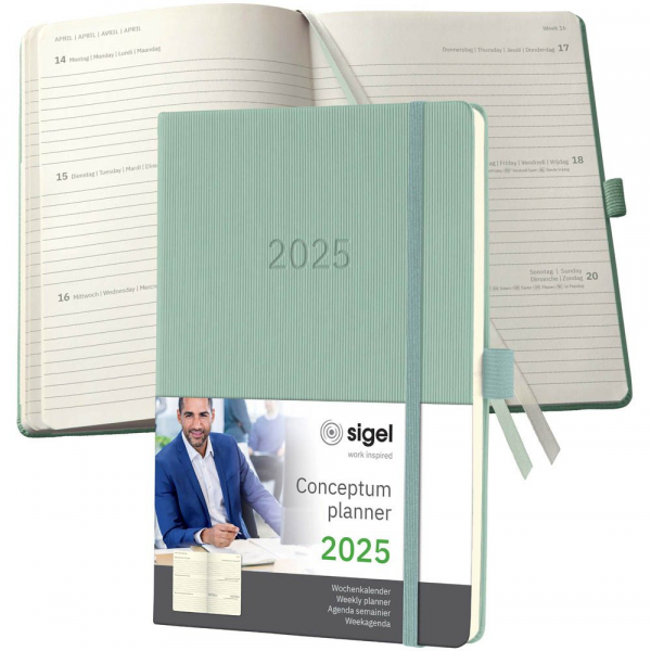 9 Stück Sigel Buchkalender C2572, Conceptum, mintgrün, 1 Woche / 2 Seiten,  (A5), 2026 4004360780349 Sigel