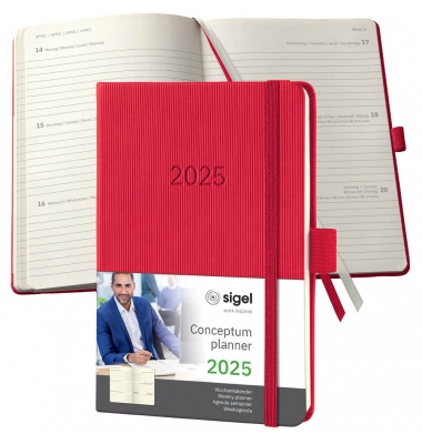 Taschenkalender C2565, Conceptum, rot, 1 Woche / 2 Seiten, 10,8x15,1cm (A6), 2025