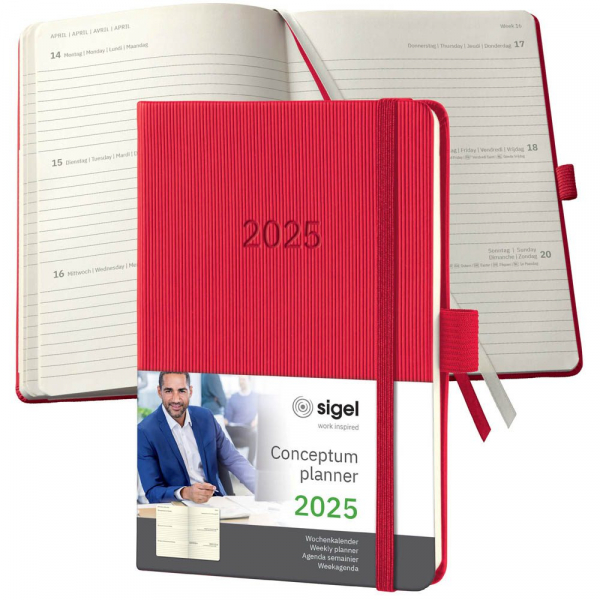 4004360780554 - Taschenkalender C2565 Conceptum rot 1 Woche   2 Seiten 108x151mm (HxB) (A6) 2025 4004360780554 Sigel