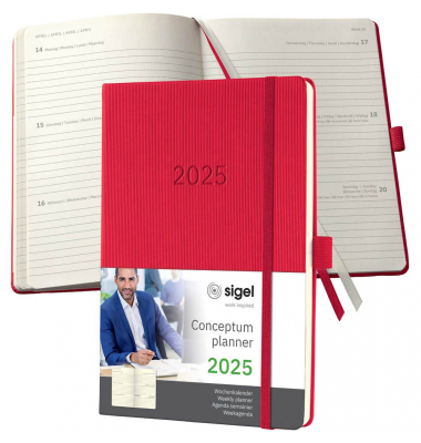 Buchkalender C2564, Conceptum, rot, 1 Woche / 2 Seiten, 14,8x21,3cm (A5), 2026