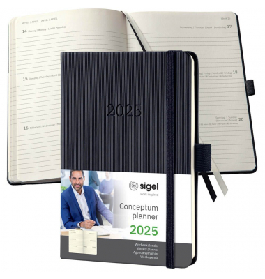 Taschenkalender C2513, Conceptum, schwarz, 1 Woche / 2 Seiten, 10,8x15,1cm (A6), 2026